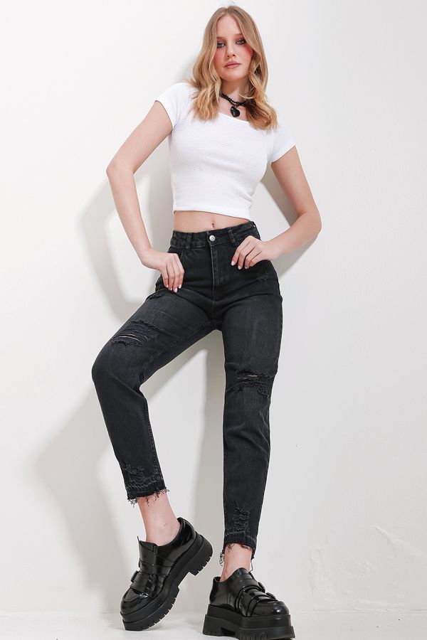 Trend Alaçatı Stili Trend Alaçatı Stili Women's Black High Waist Pocket Mom Jeans