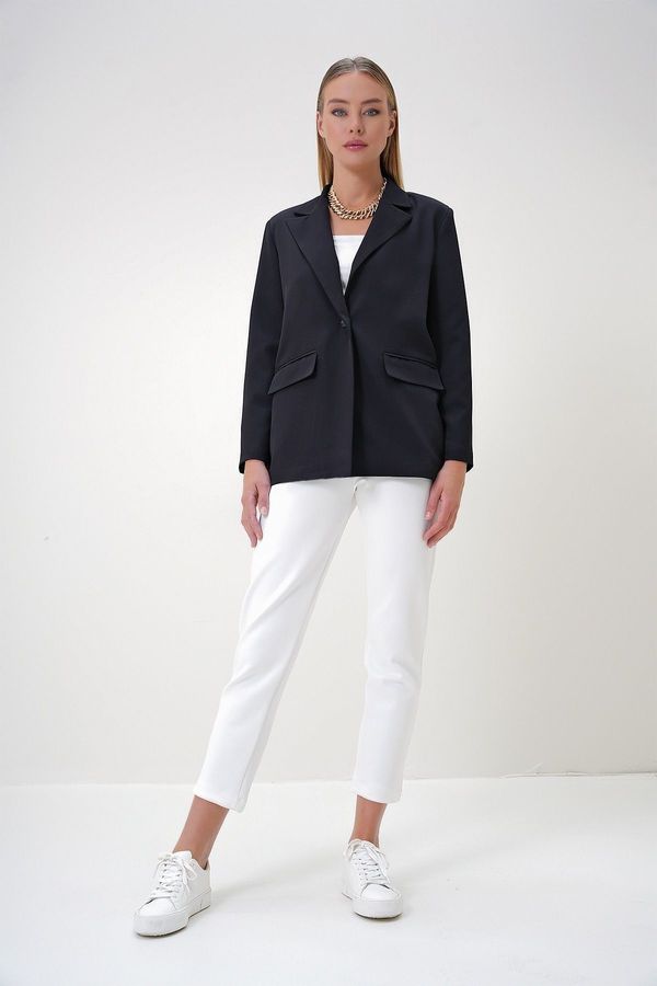 Trend Alaçatı Stili Trend Alaçatı Stili Women's Black Lined Blazer Jacket