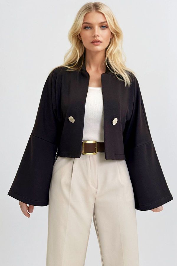 Trend Alaçatı Stili Trend Alaçatı Stili Women's Brown Button Detail Open Front Short Jacket