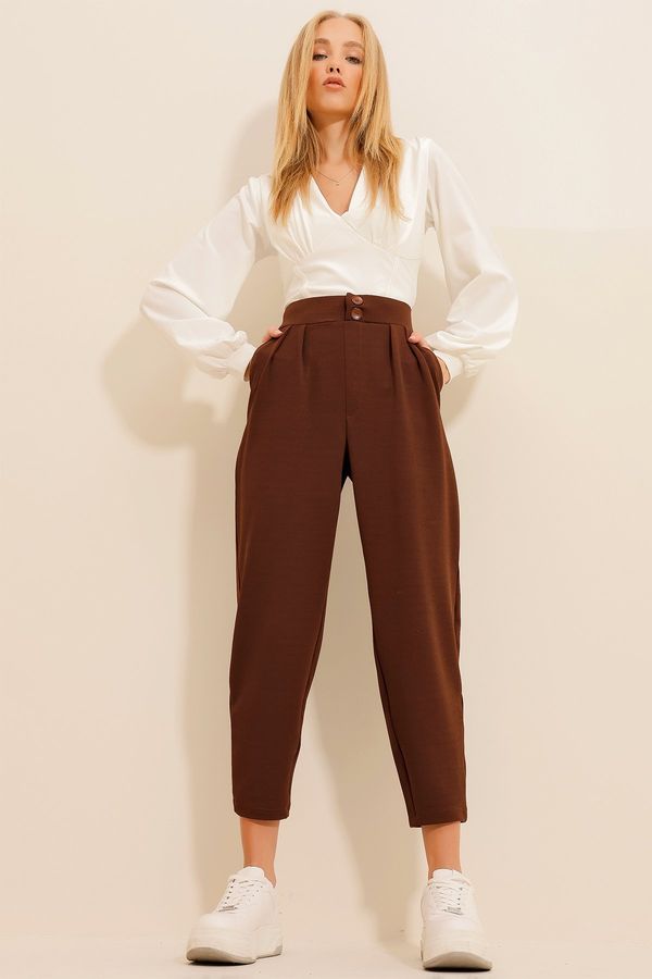 Trend Alaçatı Stili Trend Alaçatı Stili Women's Brown High Waist Carrot Trousers
