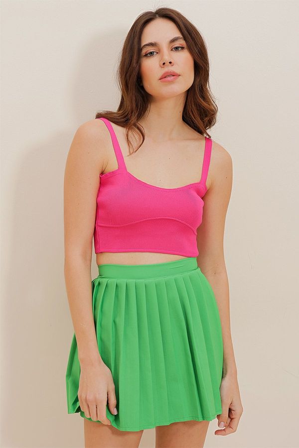 Trend Alaçatı Stili Trend Alaçatı Stili Women's Fuchsia Strap Kiss Collar Crop Knitwear Blouse