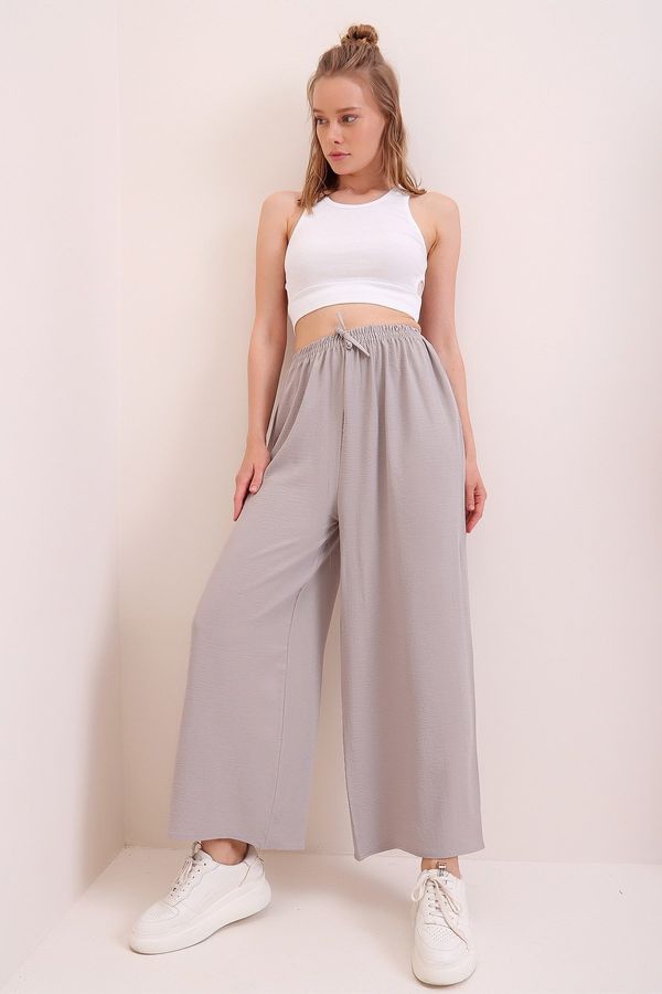 Trend Alaçatı Stili Trend Alaçatı Stili Women's Gray Elastic Waist Comfort Fit Aerobin Trousers