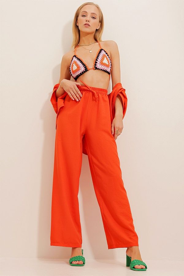 Trend Alaçatı Stili Trend Alaçatı Stili Women's Orange Elastic Waist Comfort Fit Aerobin Trousers