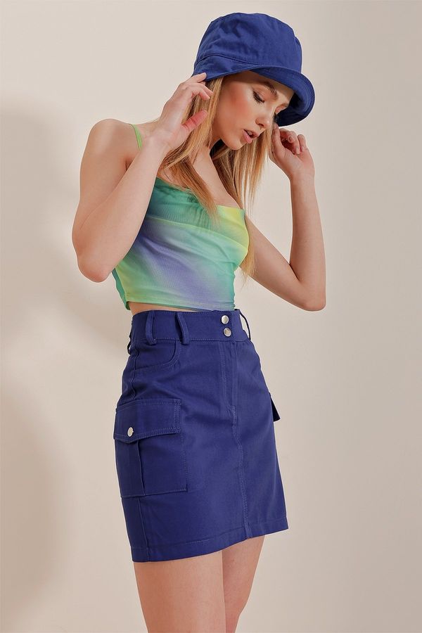 Trend Alaçatı Stili Trend Alaçatı Stili Women's Saks Cargo Pocket Gabardine Mini Skirt