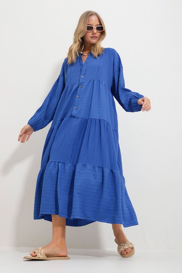 Trend Alaçatı Stili Trend Alaçatı Stili Women's Saxe Blue Maxi Length Dress