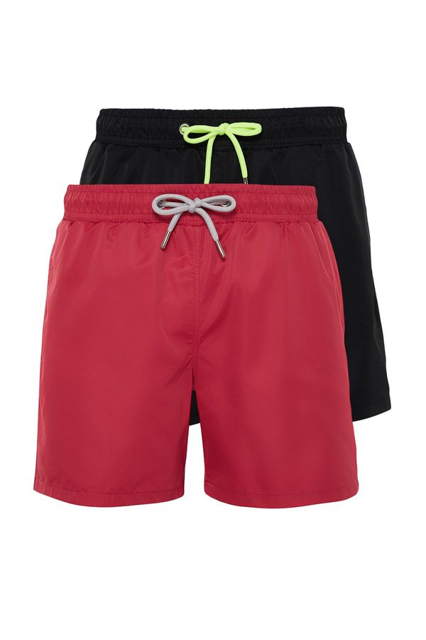 Trendyol Trendyol 2-Pack Black - Burgundy Basic Marine Shorts