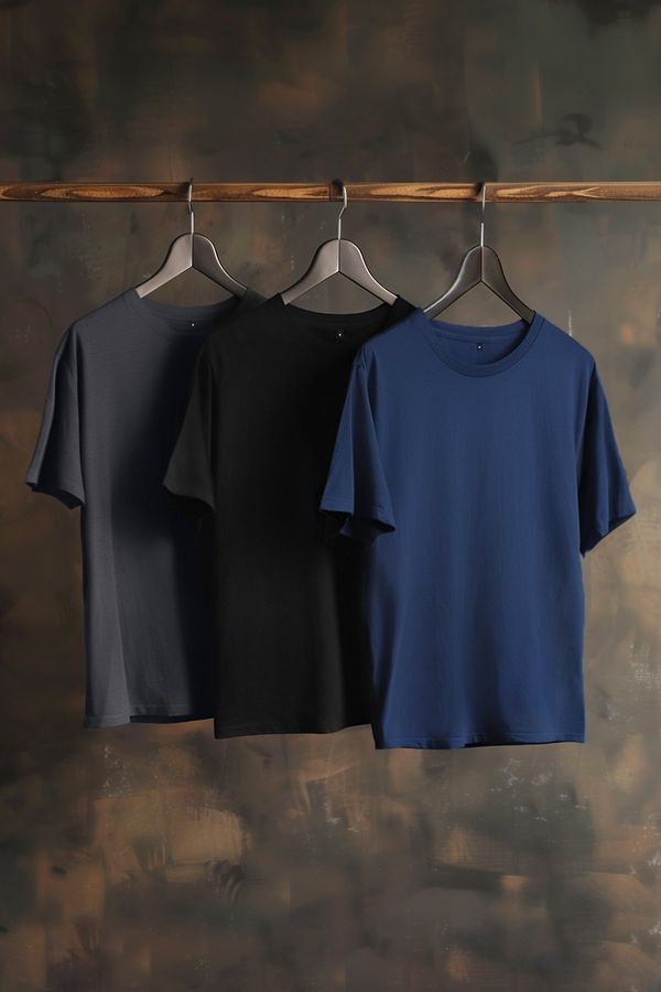 Trendyol Trendyol 3-Pack Black-Navy Blue-Anthracite Regular/Normal Cut Basic T-Shirt