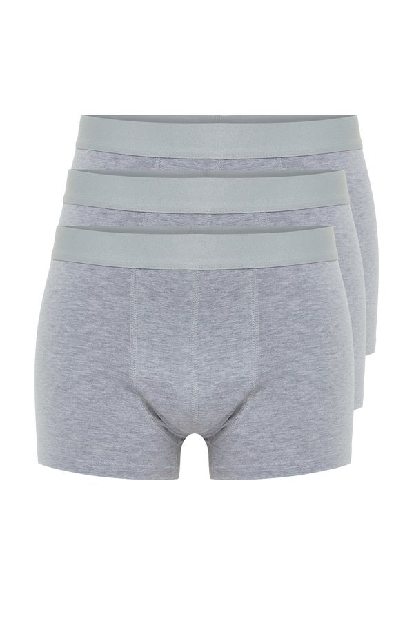 Trendyol Trendyol 3-Pack Gray Melange Basic Plain Cotton Boxer