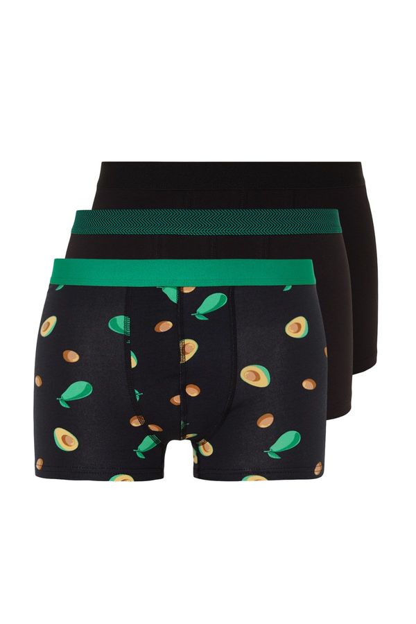 Trendyol Trendyol 3-Pack Multi Color Avocado Patterned-Plain Pack Cotton Boxer