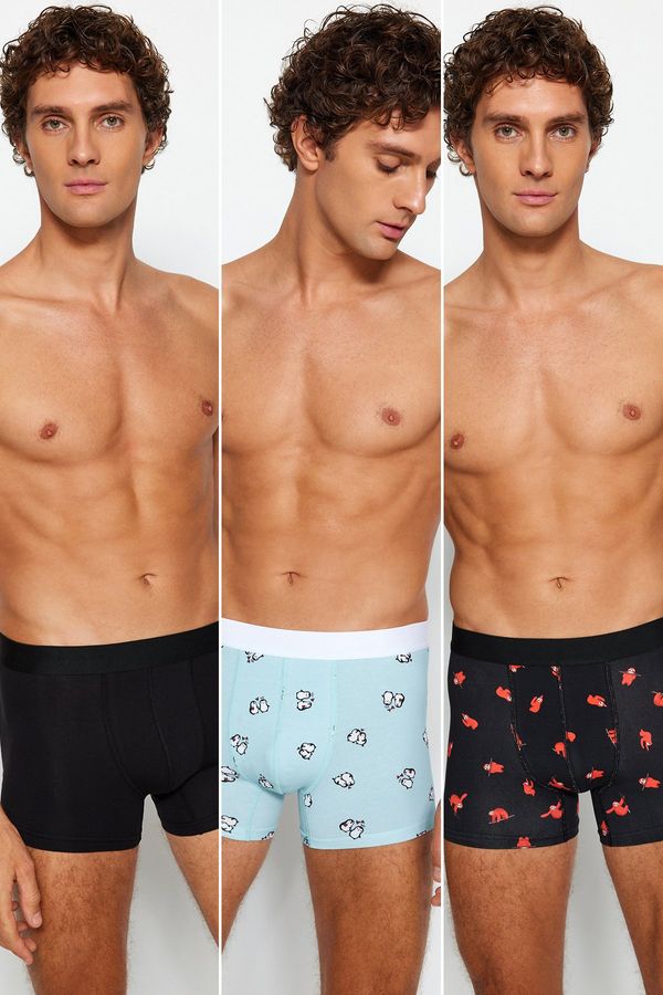 Trendyol Trendyol 3-Pack Multi-Colored Animal Patterned-Flat Pack Couple/Double Stretch Cotton Boxer