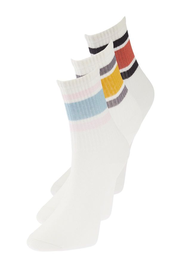 Trendyol Trendyol 3-Pack White Cotton Striped Knitted Socks