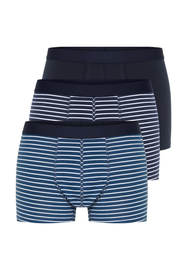 Trendyol Trendyol 3-Piece Navy Blue Striped-Plain Mix Cotton Boxer