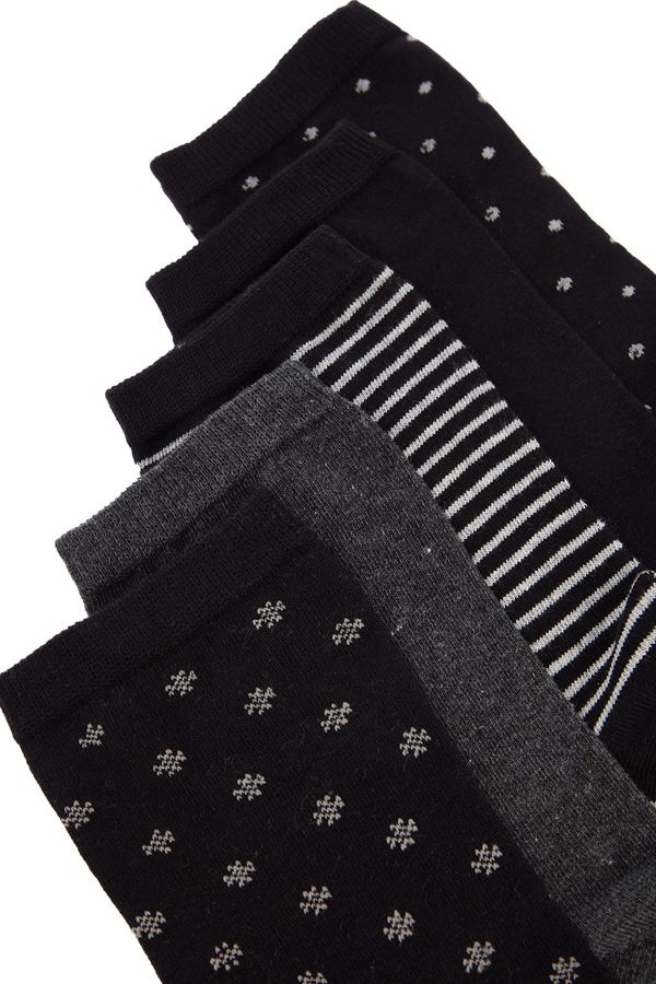 Trendyol Trendyol 5-Pack Black Cotton Plain-Dotted-Striped Mix Pattern Socks