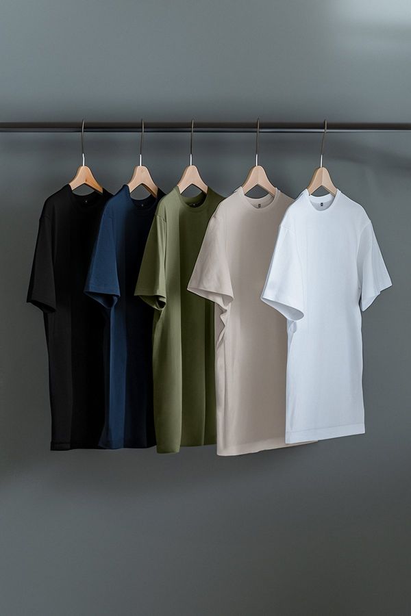 Trendyol Trendyol 5-Pack Multi Color Regular/Normal Fit Basic 100% Cotton T-Shirt