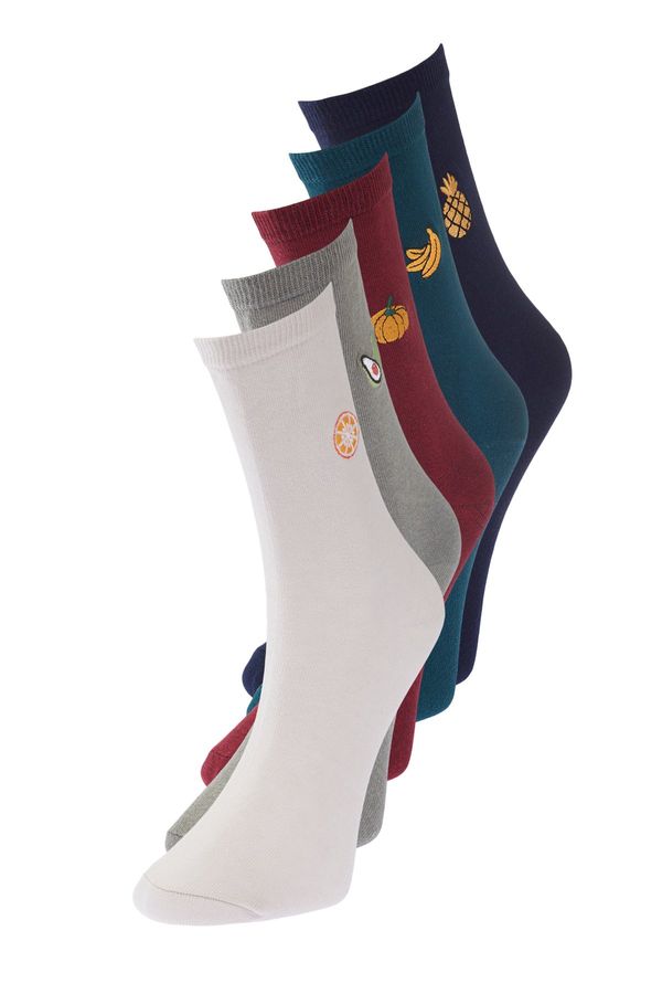 Trendyol Trendyol 5-Pack Premium Multicolor Cotton Socks With Fruit Embroidery