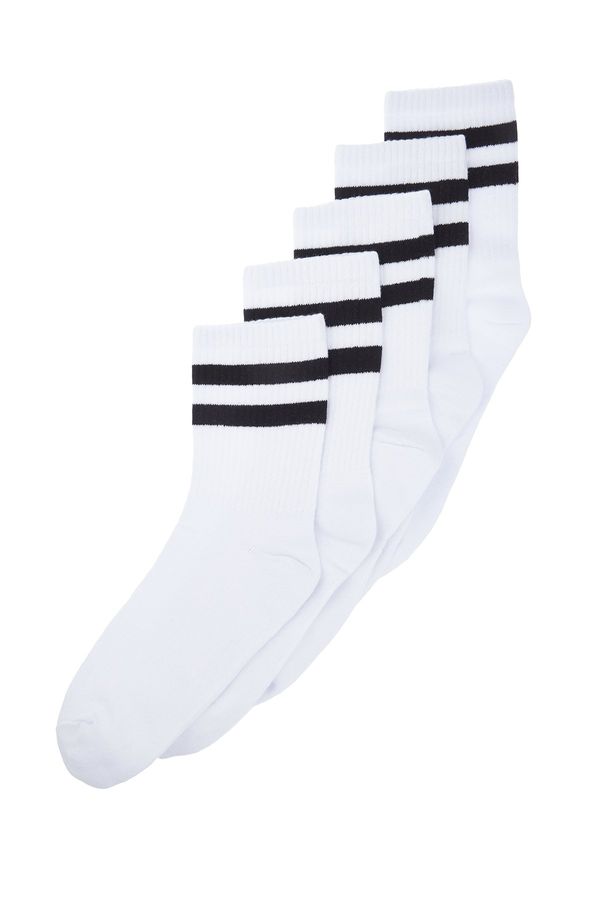 Trendyol Trendyol 5-Pack White Cotton Striped College-Tennis-Mid-Length Socks