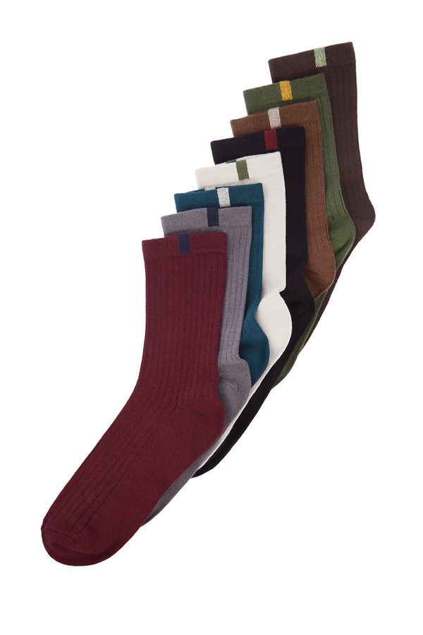 Trendyol Trendyol 8-Pack Multi Color Cotton Textured Color Block Socket-Long Socks