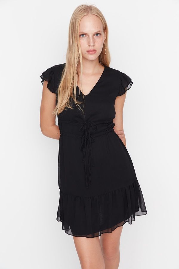 Trendyol Trendyol A-Line Mini Dress with Woven Lining and Ruffles with Black Belt