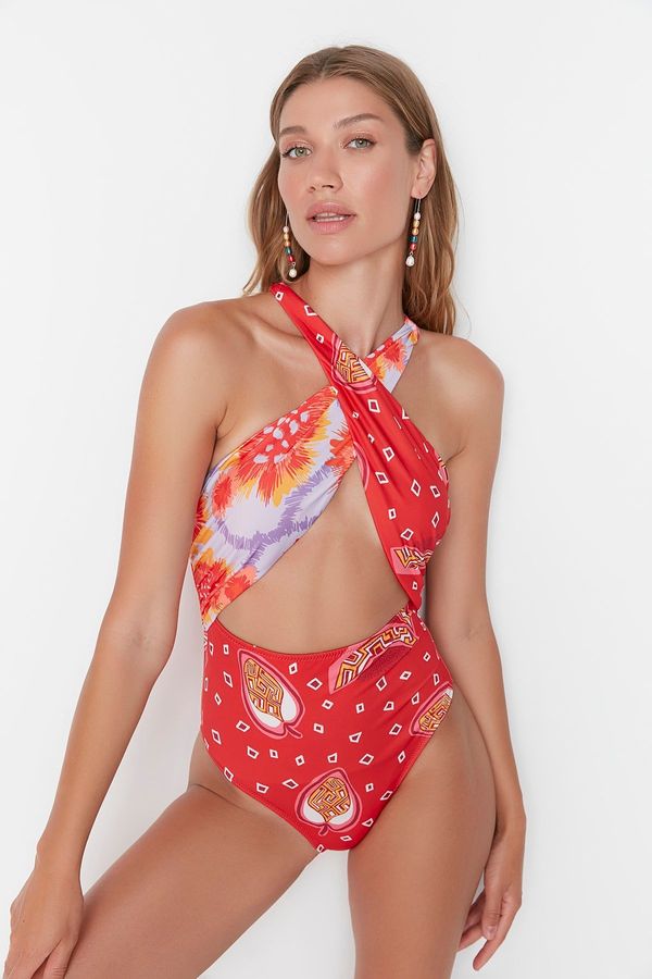 Trendyol Trendyol Abstract Pattern Cut Out Detailed Swimsuit