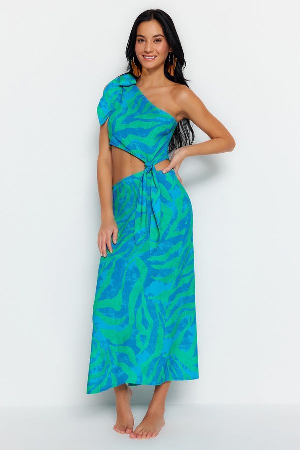 Trendyol Trendyol Abstract Pattern Maxi Weave Cut Out/Window One-Shoulder Beach Dress