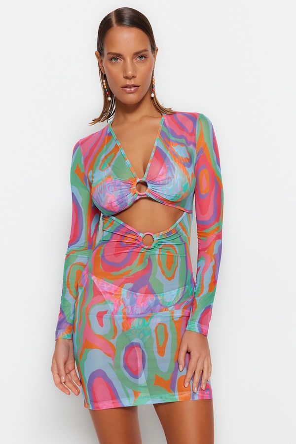 Trendyol Trendyol Abstract Patterned Fitted Mini Woven Beach Dress with Accessories