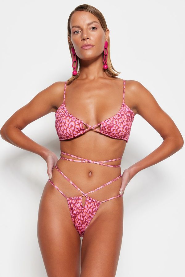 Trendyol Trendyol Animal Print Triangle Tie Bikini Top