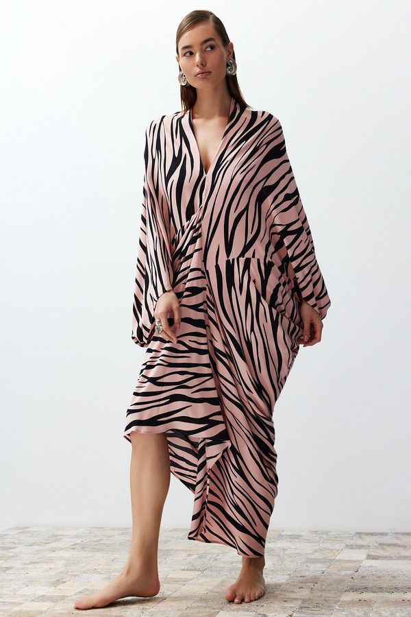 Trendyol Trendyol Animal Print Wide Fit Maxi Woven Draped Beach Dress