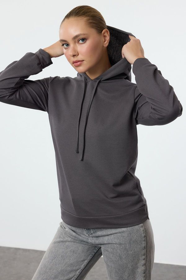 Trendyol Trendyol Anthracite Basic Hooded Thin Knitted Sweatshirt