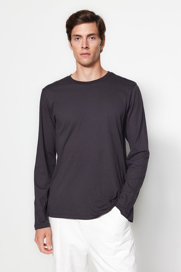 Trendyol Trendyol Anthracite Basic Regular Cut Crew Neck Long Sleeve 100% Cotton T-Shirt