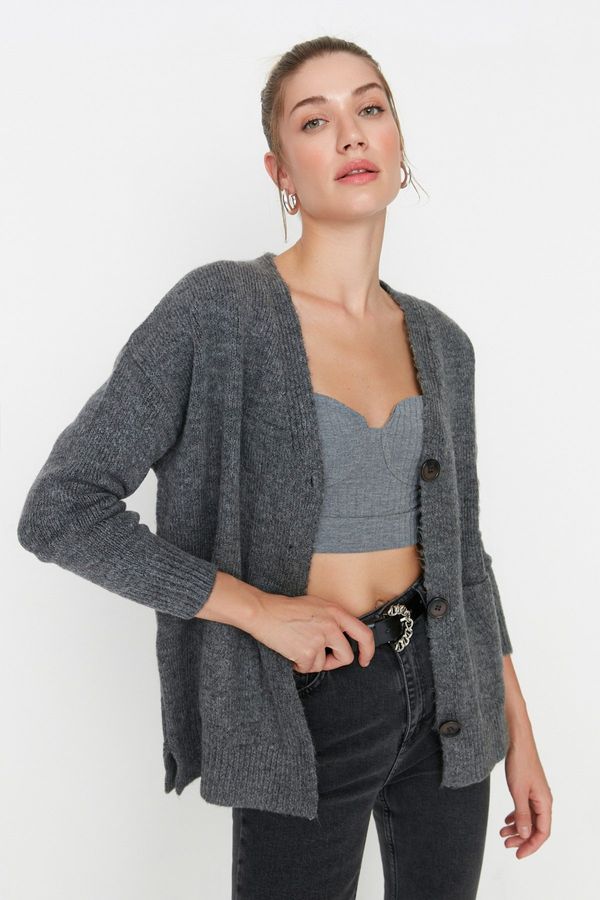 Trendyol Trendyol Anthracite Basic Soft Textured Knitwear Cardigan