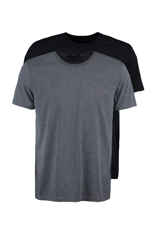 Trendyol Trendyol Anthracite-Black Men's Basic 2-Pack Slim/Slim Fit Crew Neck T-Shirt