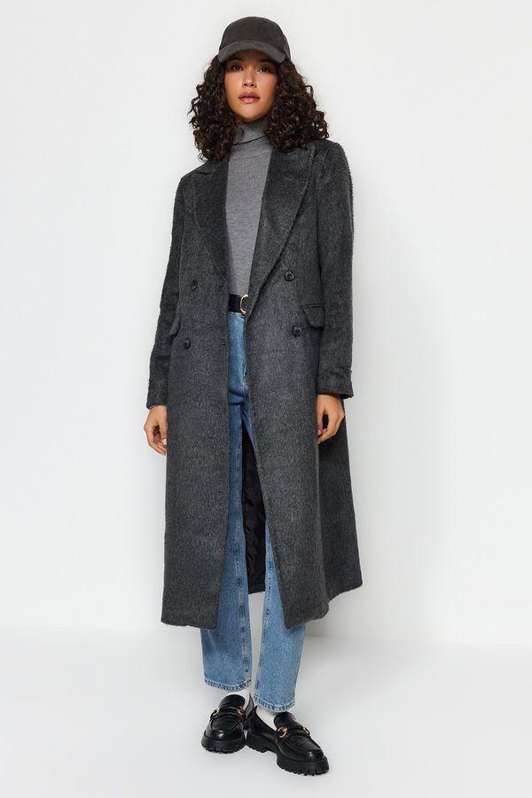 Trendyol Trendyol Anthracite Buttoned Cashmere Coat