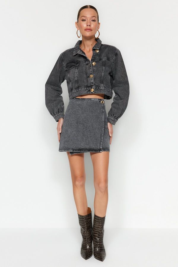 Trendyol Trendyol Anthracite Buttoned Mini Denim Skirt