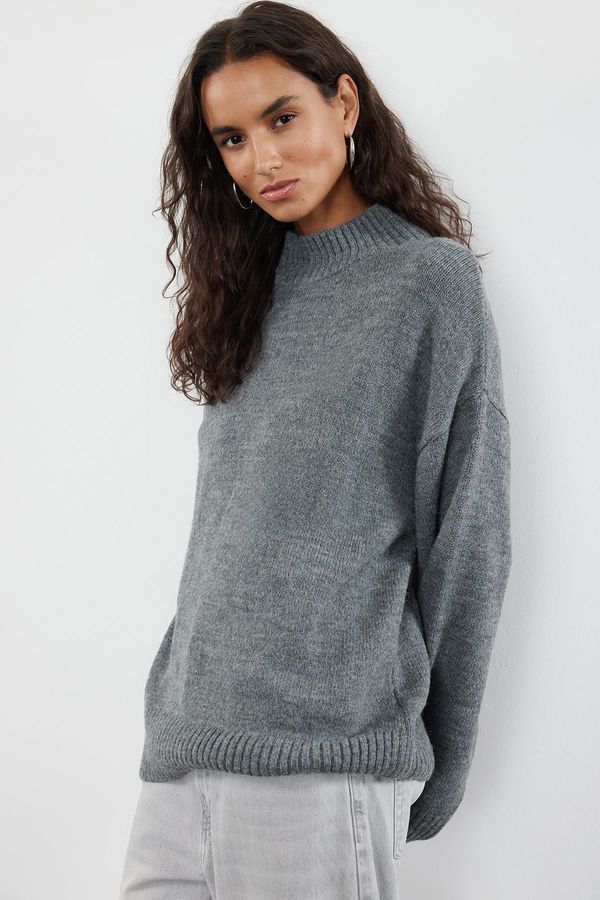 Trendyol Trendyol Anthracite Crew Neck Knitwear Sweater