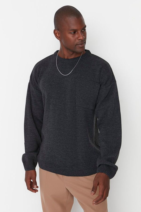 Trendyol Trendyol Anthracite Crew Neck Oversize Fit Knitwear Sweater
