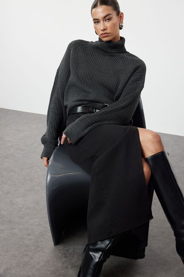 Trendyol Trendyol Anthracite Crop Turtleneck Knitwear Sweater