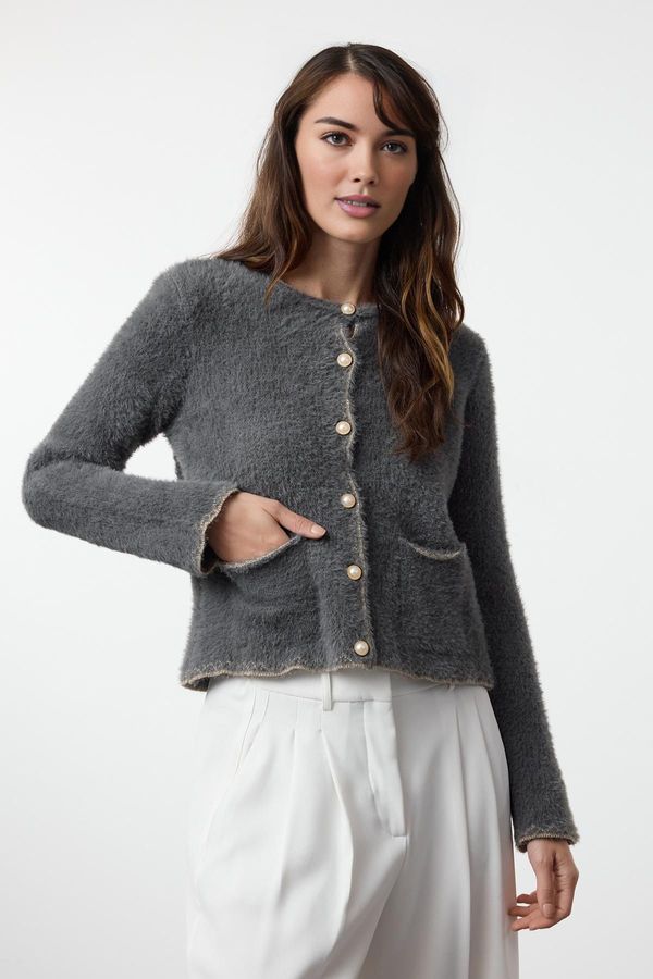 Trendyol Trendyol Anthracite Fuzzy Knitted Cardigan