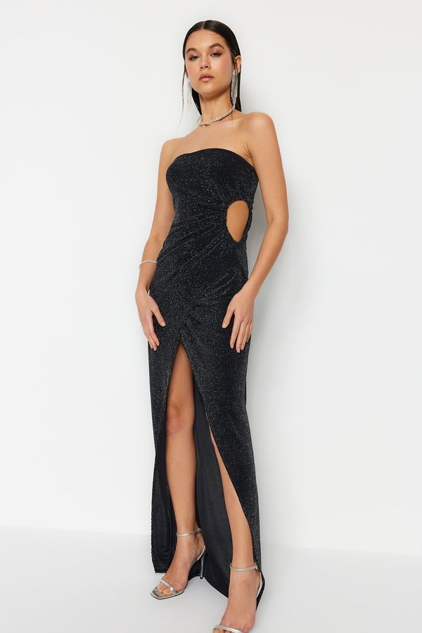 Trendyol Trendyol Anthracite Glittery Knitted Evening Dress