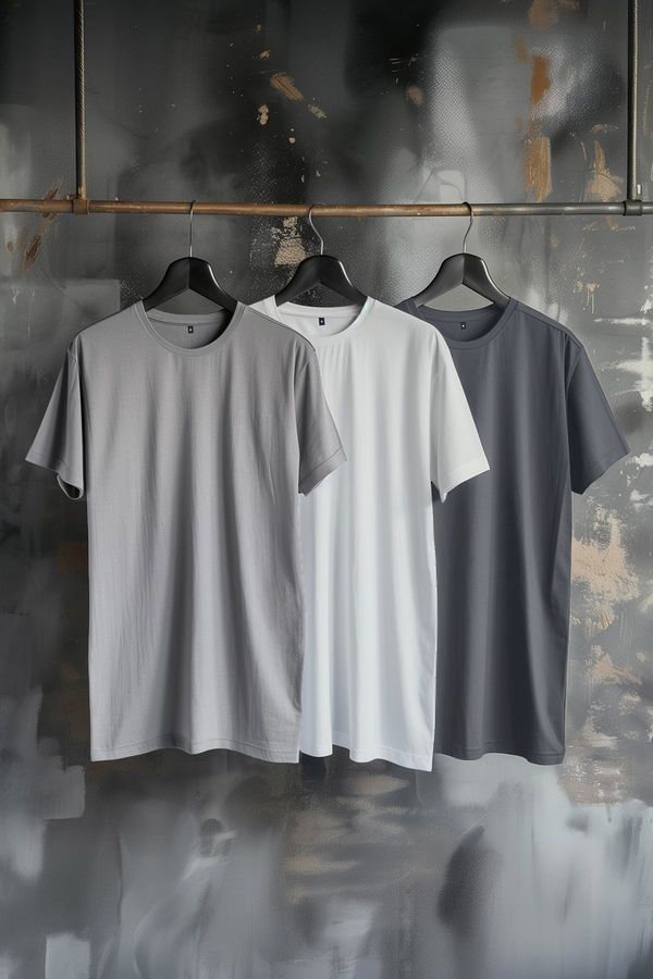 Trendyol Trendyol Anthracite-Grey-White Regular/Normal Fit 3-Pack Basic 100% Cotton T-Shirt