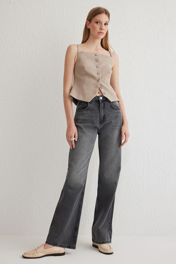 Trendyol Trendyol Anthracite High Waist Wide Leg Jeans
