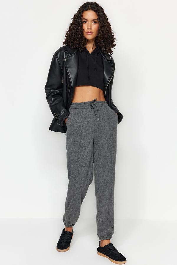 Trendyol Trendyol Anthracite Loose Jogger High Waist Cut Out Detailed Thick Knitted Sweatpants