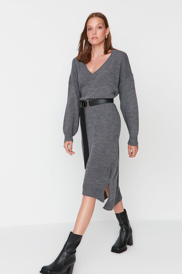 Trendyol Trendyol Anthracite Maxi Knitwear Wide Pattern Dress