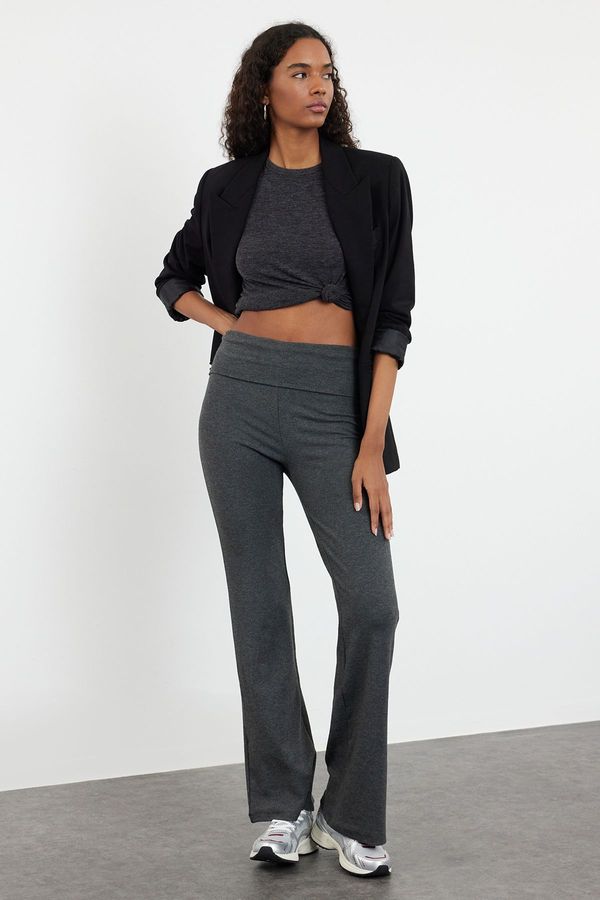 Trendyol Trendyol Anthracite Melange Flare/Spanish Leg Waist Detailed Flexible Interlock Knitted Trousers