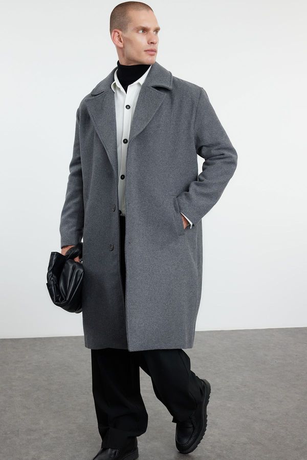 Trendyol Trendyol Anthracite Men's Oversize Fit Winter Wool Blend Winter Cashmere Coat