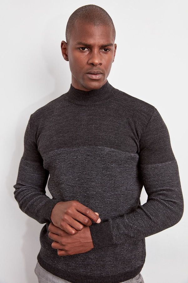 Trendyol Trendyol Anthracite Men's Paneled Knitwear Sweater