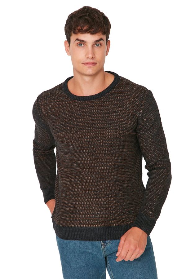 Trendyol Trendyol Anthracite Men's Slim Fit Crewneck Textured Sweater