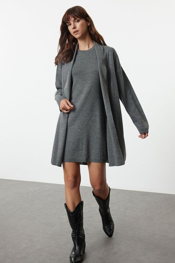 Trendyol Trendyol Anthracite Mini Knit Dress-Cardigan