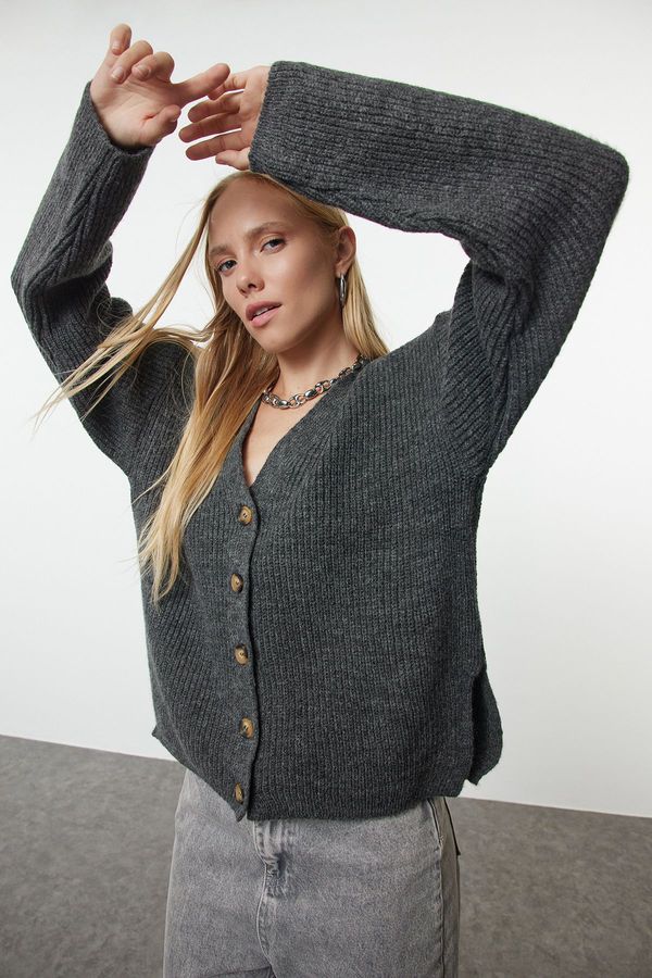 Trendyol Trendyol Anthracite More Sustainable Basic Knitted Cardigan