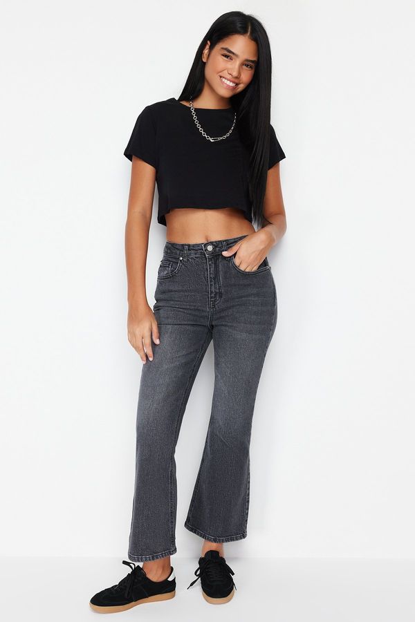 Trendyol Trendyol Anthracite More Sustainable High Waist Crop Flare Jeans