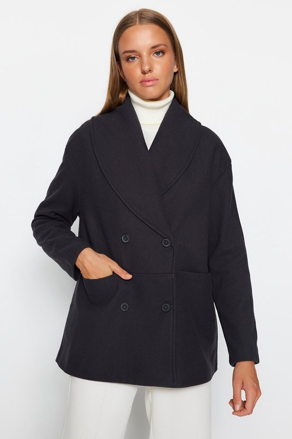 Trendyol Trendyol Anthracite Oversize Wide Cut Shawl Collar Stamped Coat